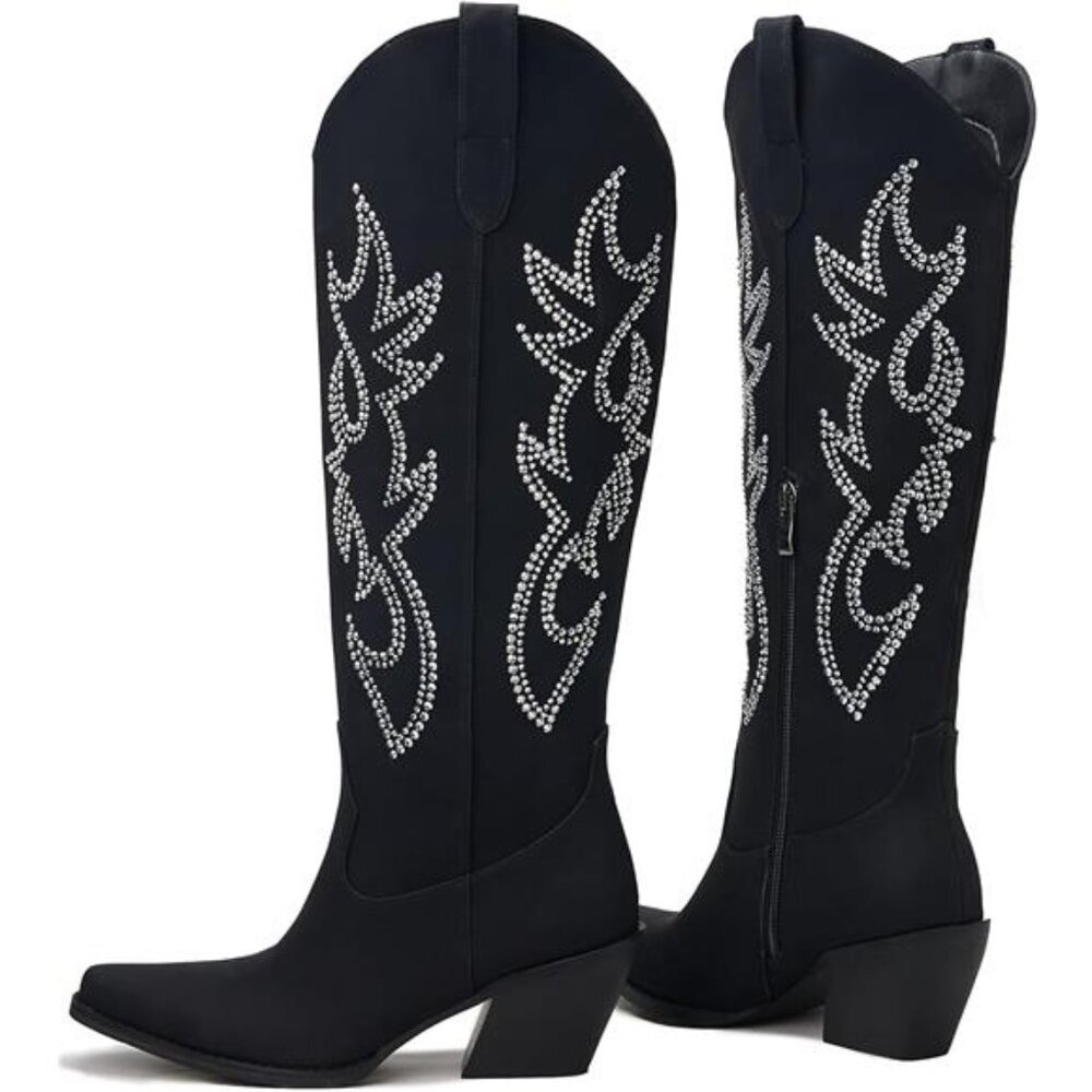 NEW Western Cowboy Boots for Women - Knee High Wide Calf Cowgirl Boots - Picture 4 of 6
